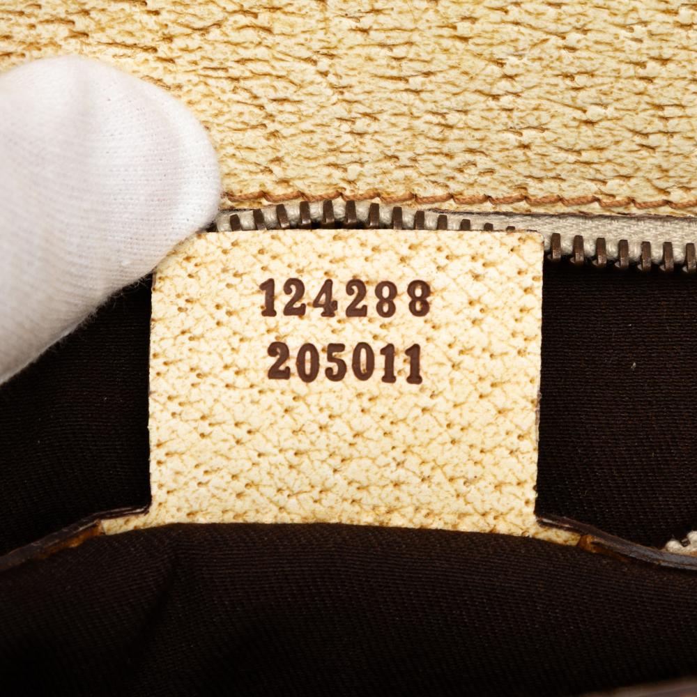 Gucci B Gucci Brown Beige Canvas Fabric GG Turnlock Shoulder Bag Italy