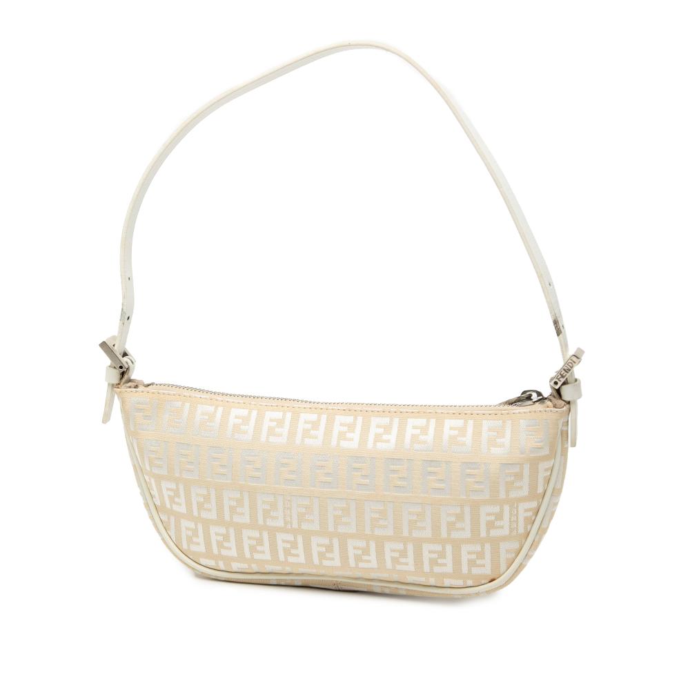 Fendi B Fendi Brown Light Beige Canvas Fabric Zucchino Shoulder Bag Italy