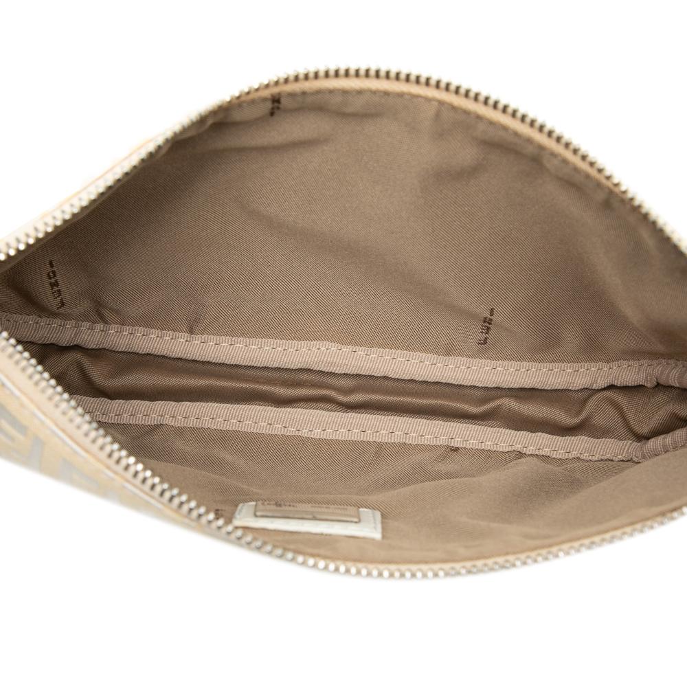 Fendi B Fendi Brown Light Beige Canvas Fabric Zucchino Shoulder Bag Italy