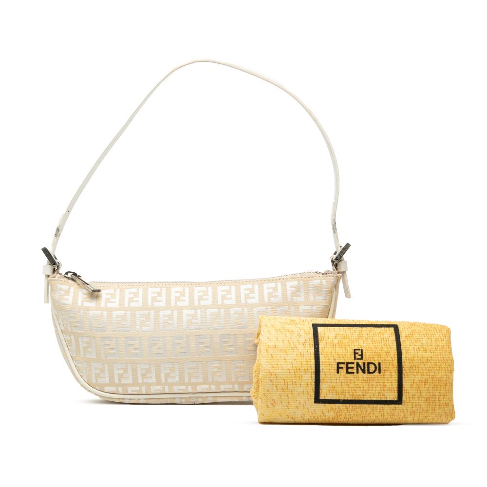 Fendi B Fendi Brown Light Beige Canvas Fabric Zucchino Shoulder Bag Italy