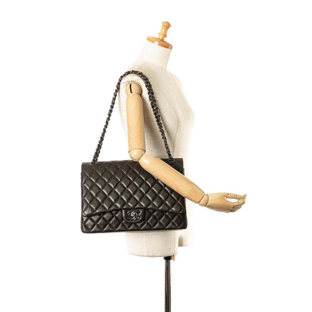 Chanel B Chanel Black Lambskin Leather Leather Maxi Classic Lambskin Double Flap Italy