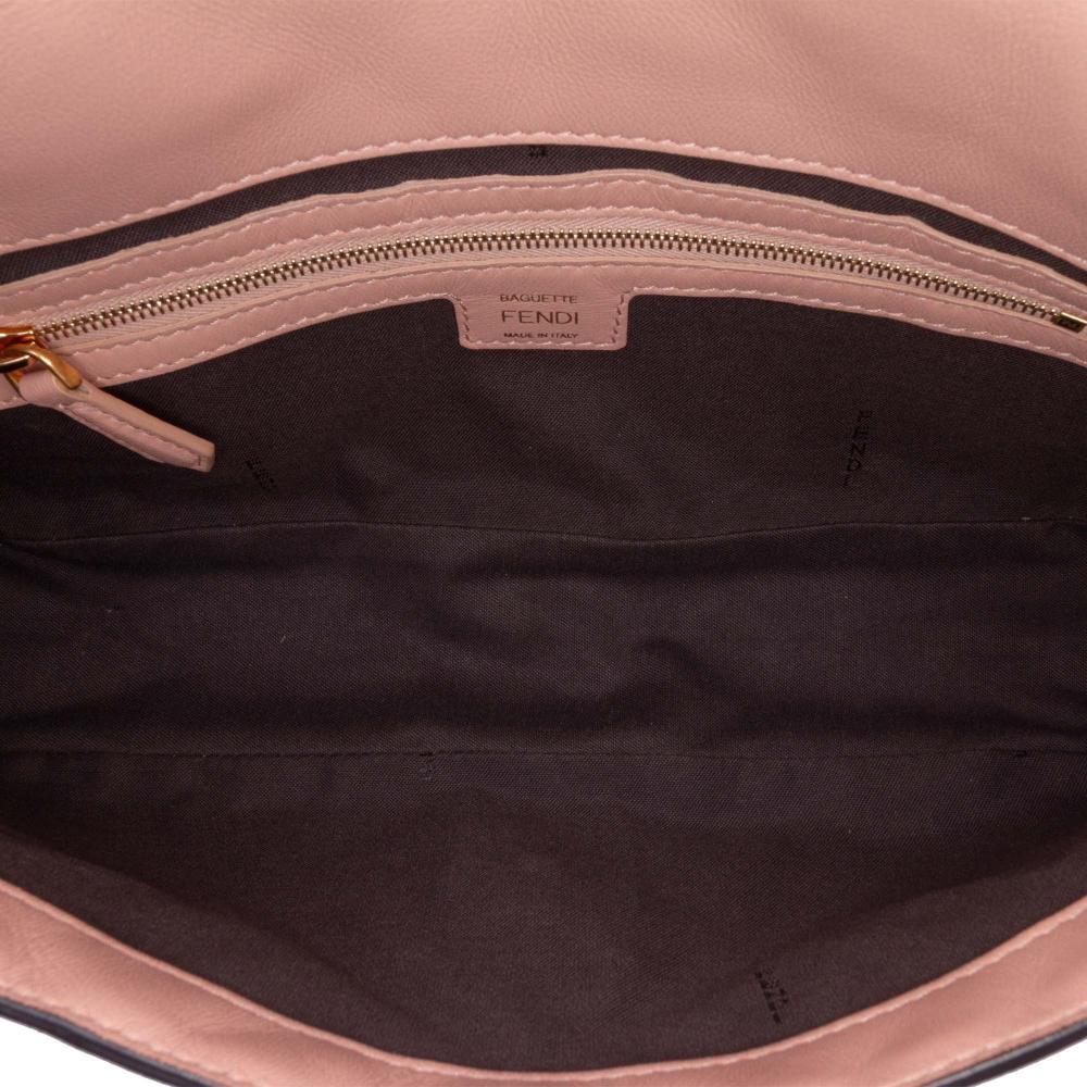 Fendi B Fendi Pink Salmon Calf Leather Medium Embossed FF Baguette Satchel Italy