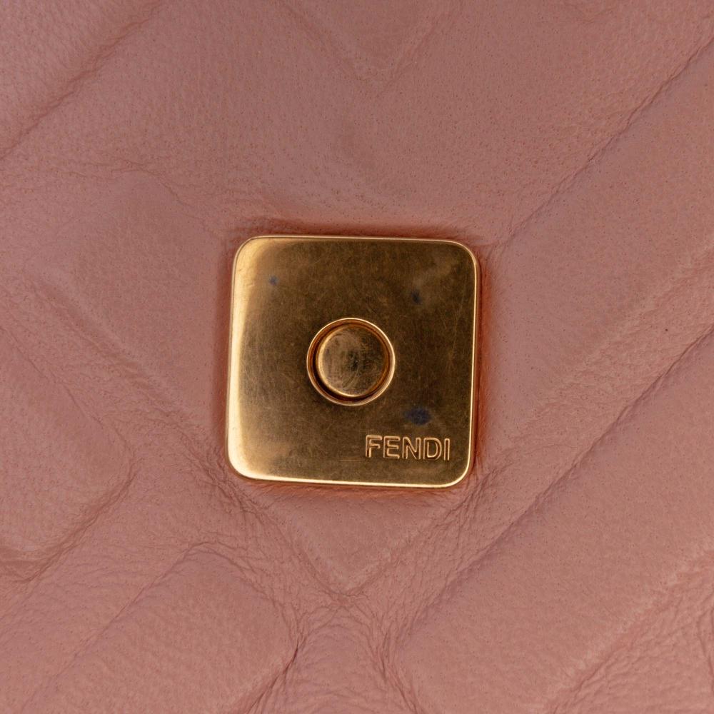 Fendi B Fendi Pink Salmon Calf Leather Medium Embossed FF Baguette Satchel Italy
