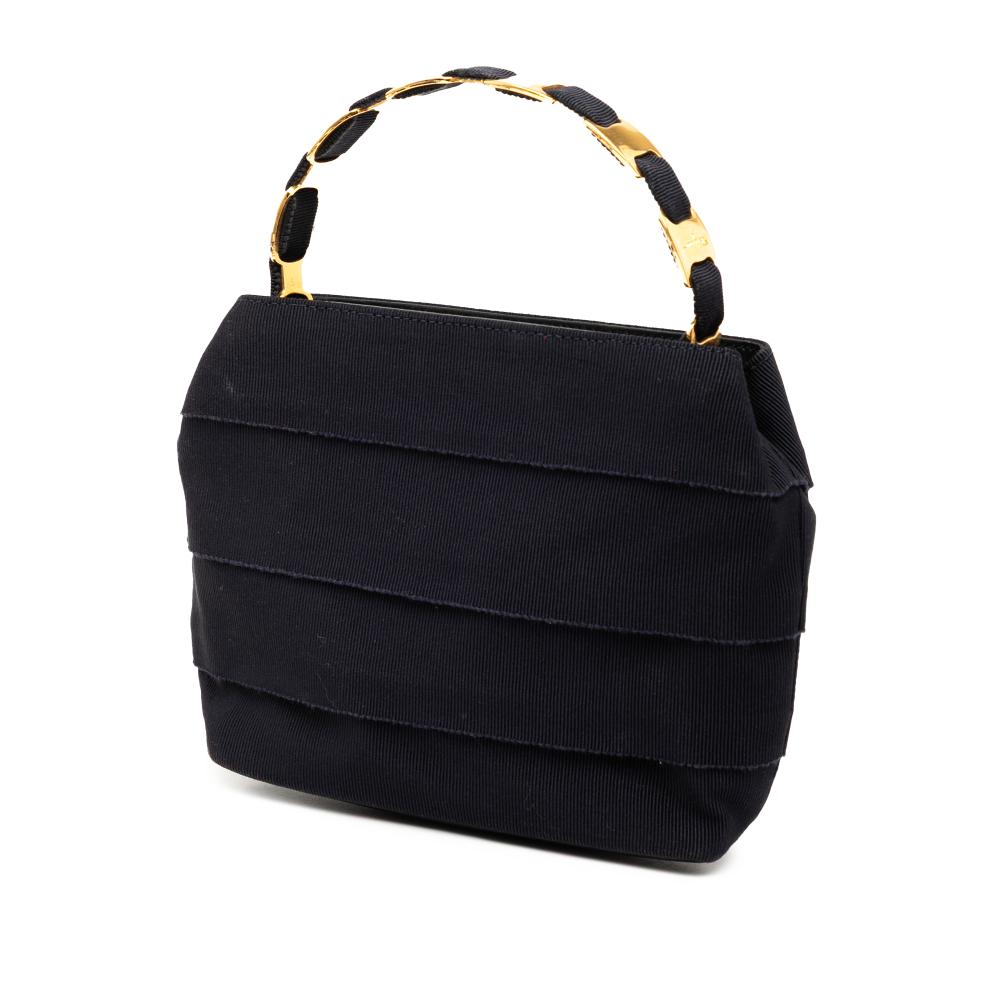 Ferragamo B Ferragamo Black Nylon Fabric Tiered Grosgrain Vara Satchel Italy