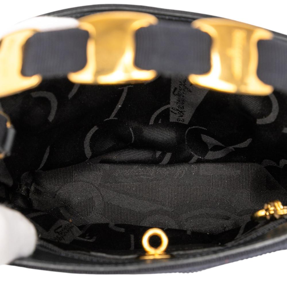 Ferragamo B Ferragamo Black Nylon Fabric Tiered Grosgrain Vara Satchel Italy