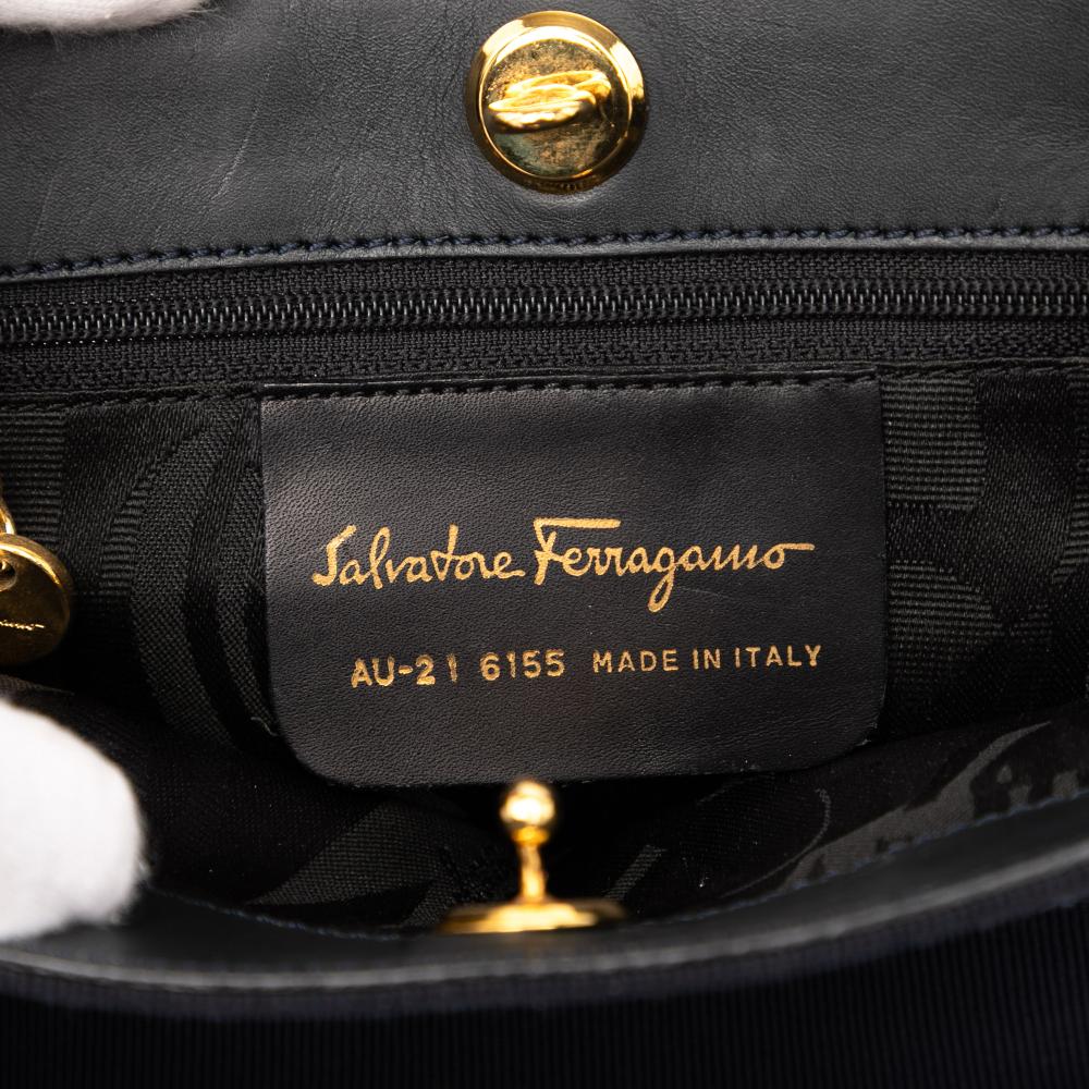 Ferragamo B Ferragamo Black Nylon Fabric Tiered Grosgrain Vara Satchel Italy