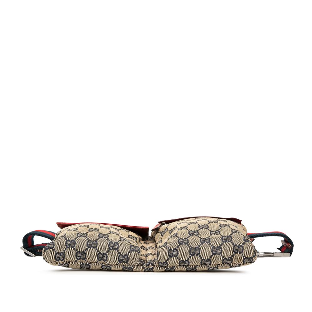 Gucci AB Gucci Brown Beige with Red Canvas Fabric GG Web Double Pocket Belt Bag Italy