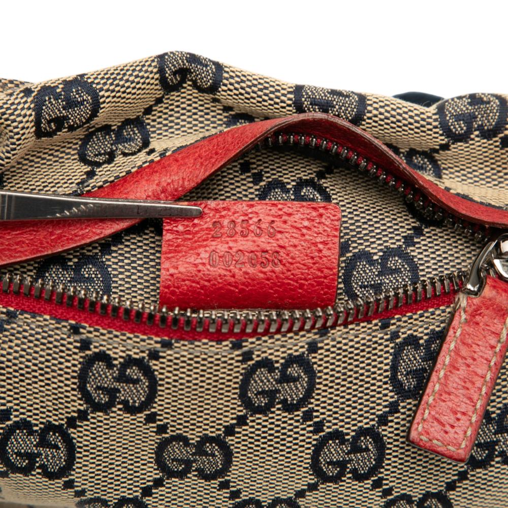 Gucci AB Gucci Brown Beige with Red Canvas Fabric GG Web Double Pocket Belt Bag Italy