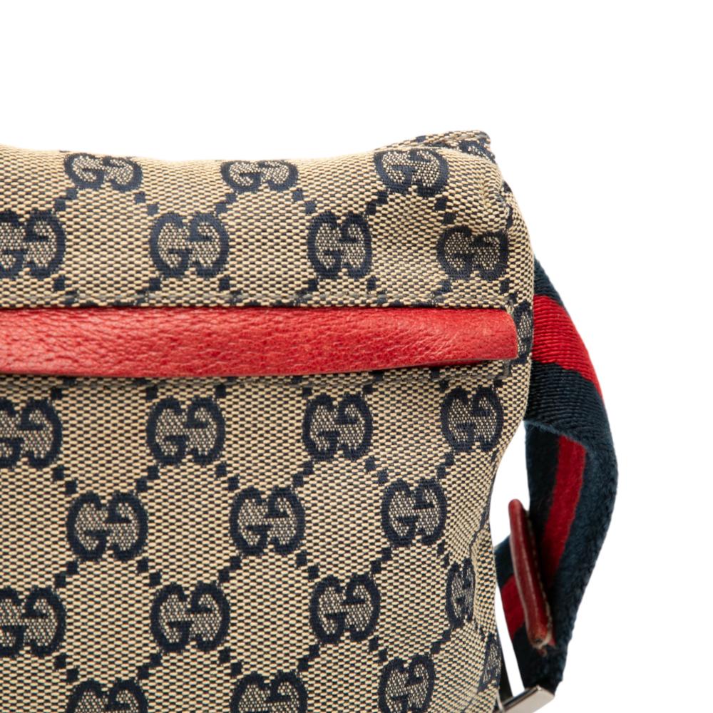 Gucci AB Gucci Brown Beige with Red Canvas Fabric GG Web Double Pocket Belt Bag Italy