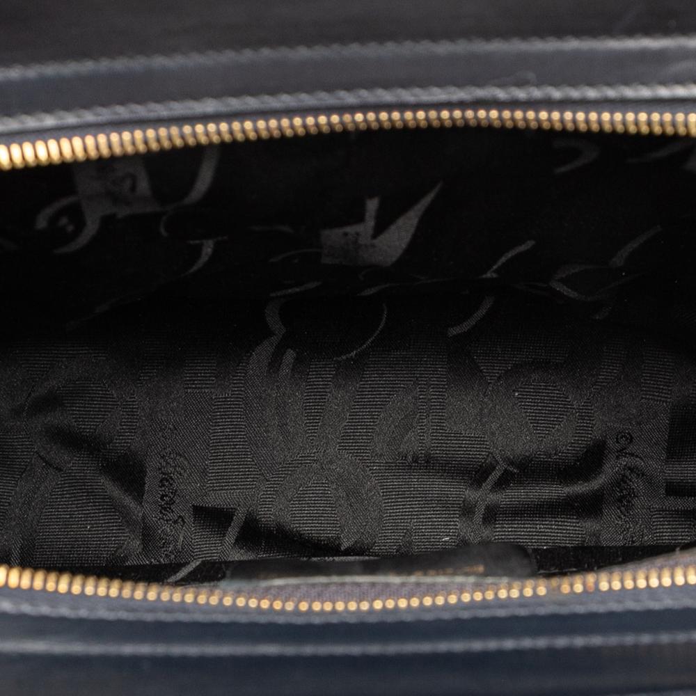 Ferragamo B Ferragamo Black Calf Leather Vara Bow Shoulder Bag Italy