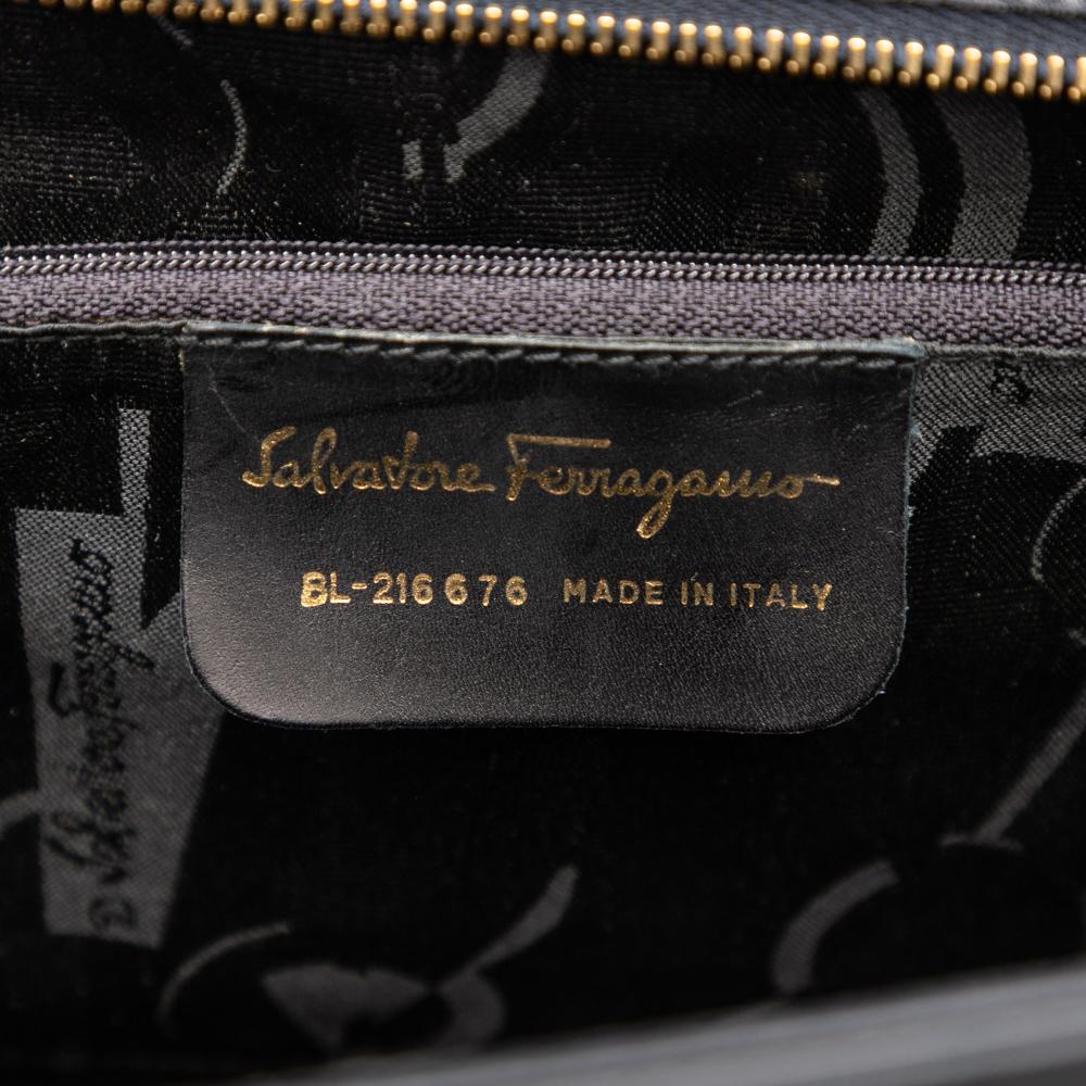 Ferragamo B Ferragamo Black Calf Leather Vara Bow Shoulder Bag Italy