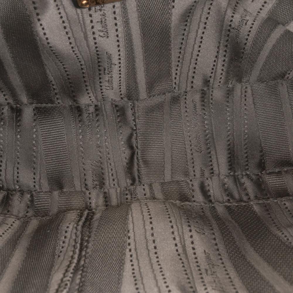 Ferragamo B Ferragamo White Ivory with Black Calf Leather Double Gancini Shoulder Bag Italy