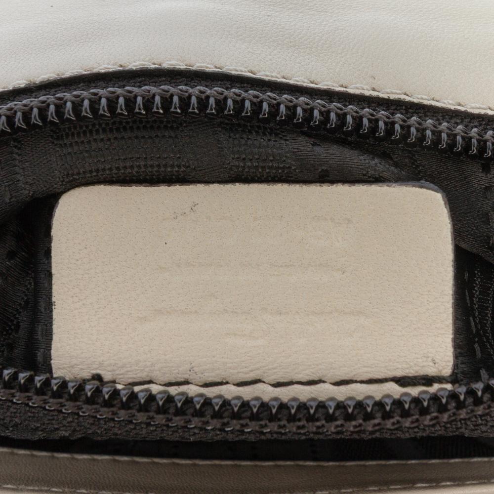 Ferragamo B Ferragamo White Ivory with Black Calf Leather Double Gancini Shoulder Bag Italy