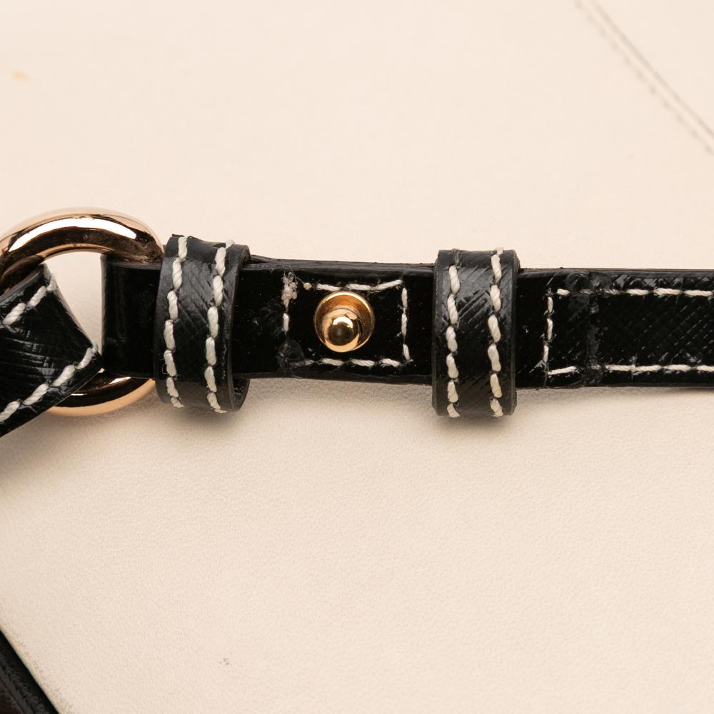 Ferragamo B Ferragamo White Ivory with Black Calf Leather Double Gancini Shoulder Bag Italy