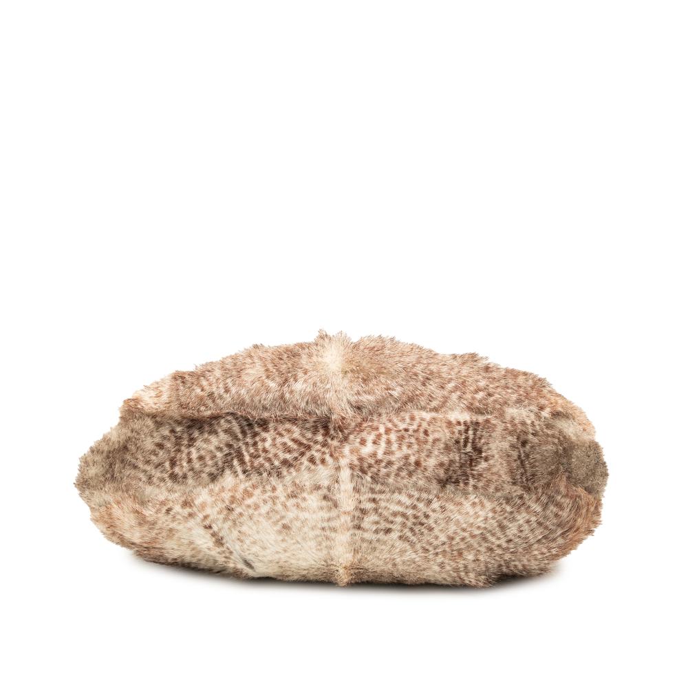 Ferragamo B Ferragamo Brown Polyester Fabric Faux Fur Gancini Shoulder Bag Italy