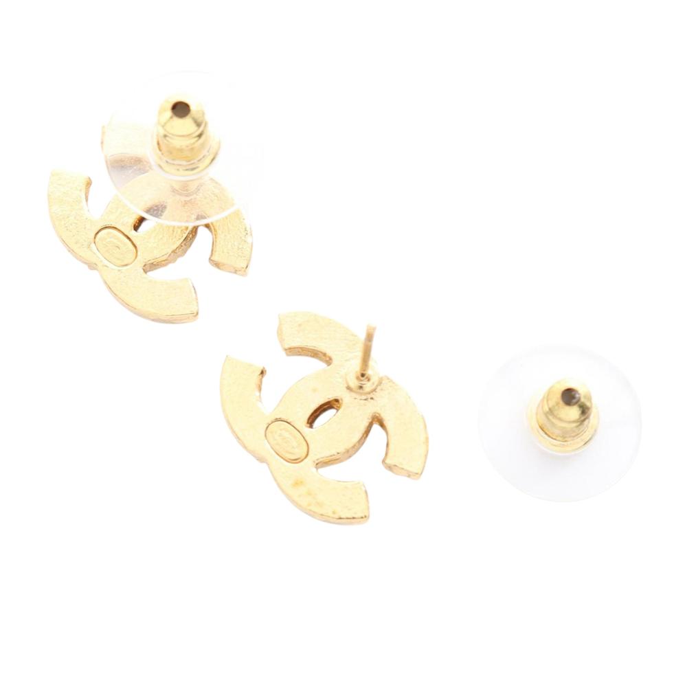 Chanel AB Chanel Black Gold Plated Metal CC Resin and Push Back Earrings France