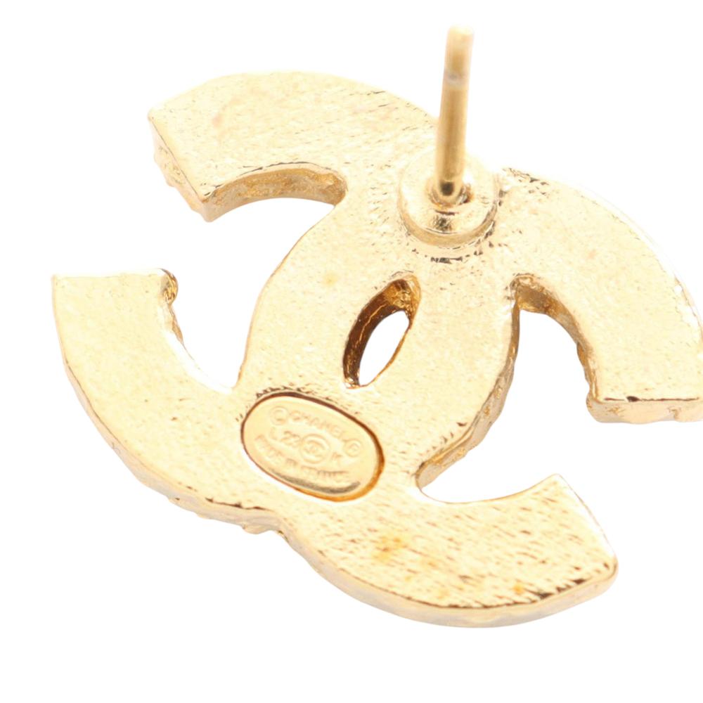 Chanel AB Chanel Black Gold Plated Metal CC Resin and Push Back Earrings France