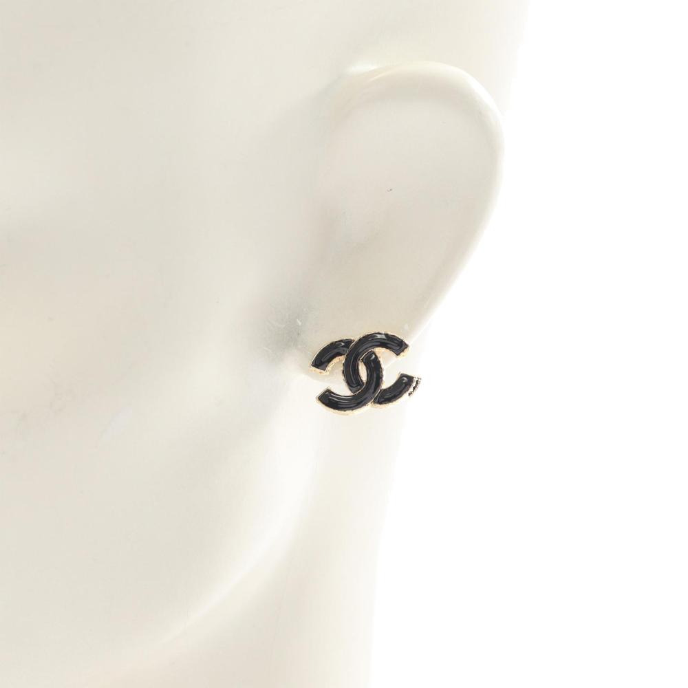 Chanel AB Chanel Black Gold Plated Metal CC Resin and Push Back Earrings France