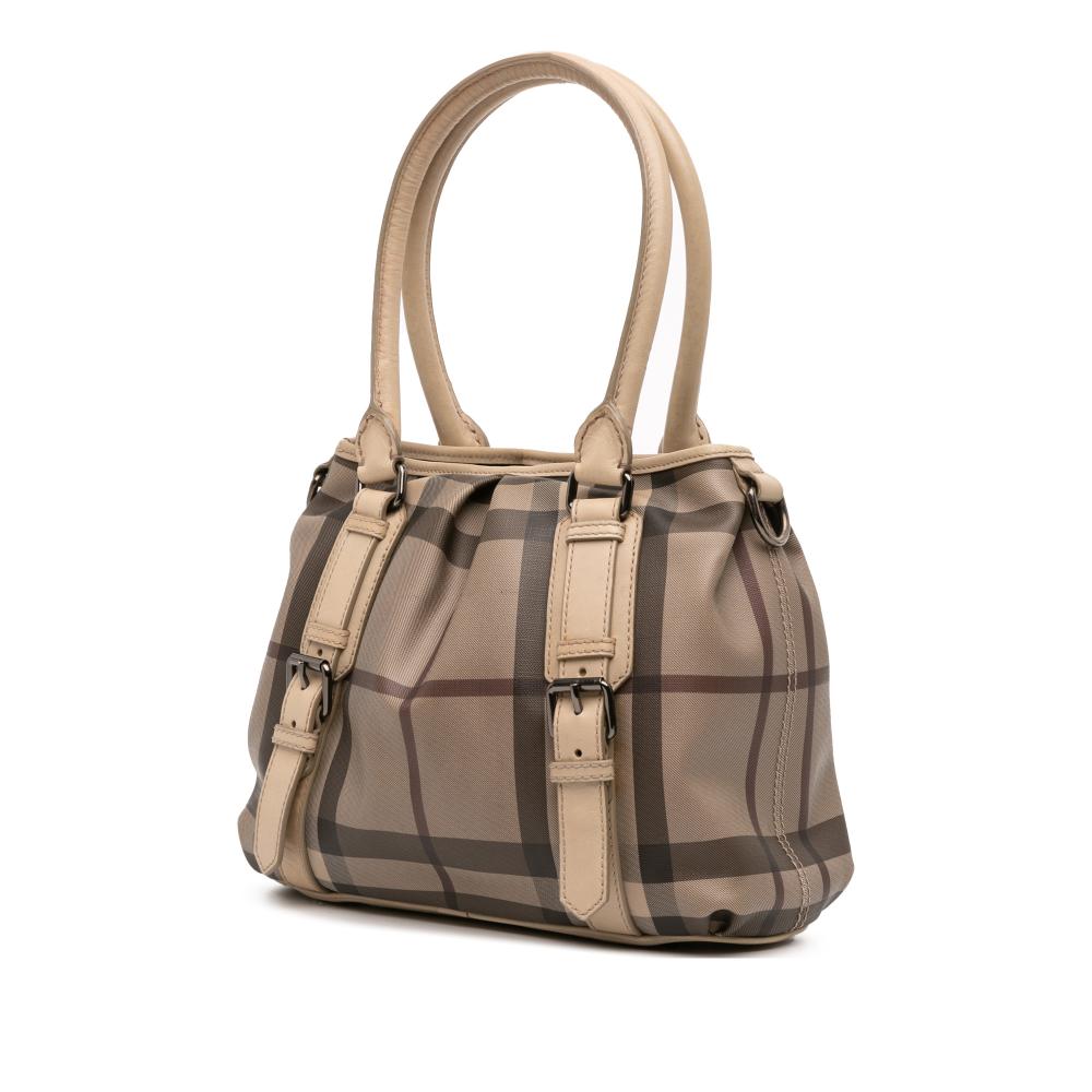 Burberry B Burberry Brown Beige Coated Canvas Fabric Small Smoke Check Northfield Satchel China