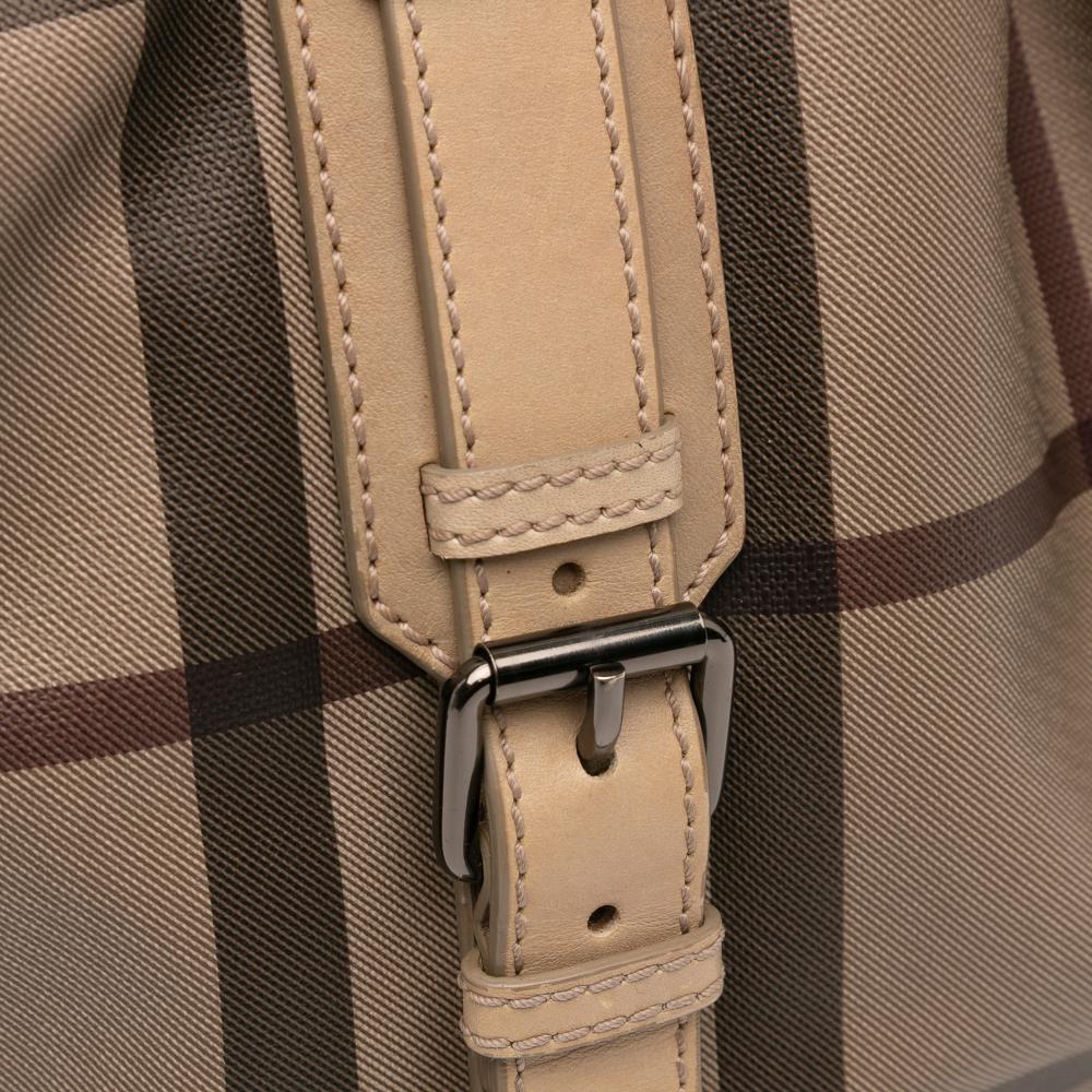 Burberry B Burberry Brown Beige Coated Canvas Fabric Small Smoke Check Northfield Satchel China