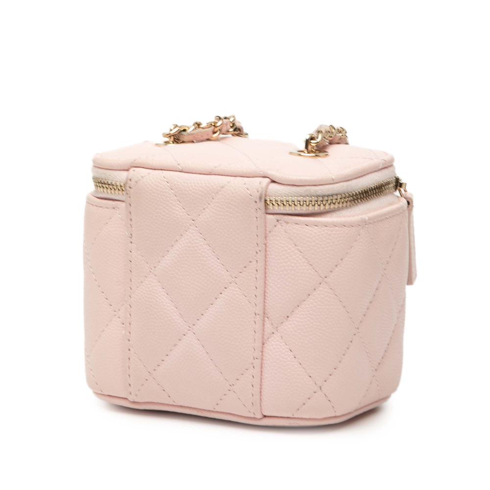Chanel AB Chanel Pink Caviar Leather Leather Mini CC Quilted Caviar Vanity Case with Chain Italy