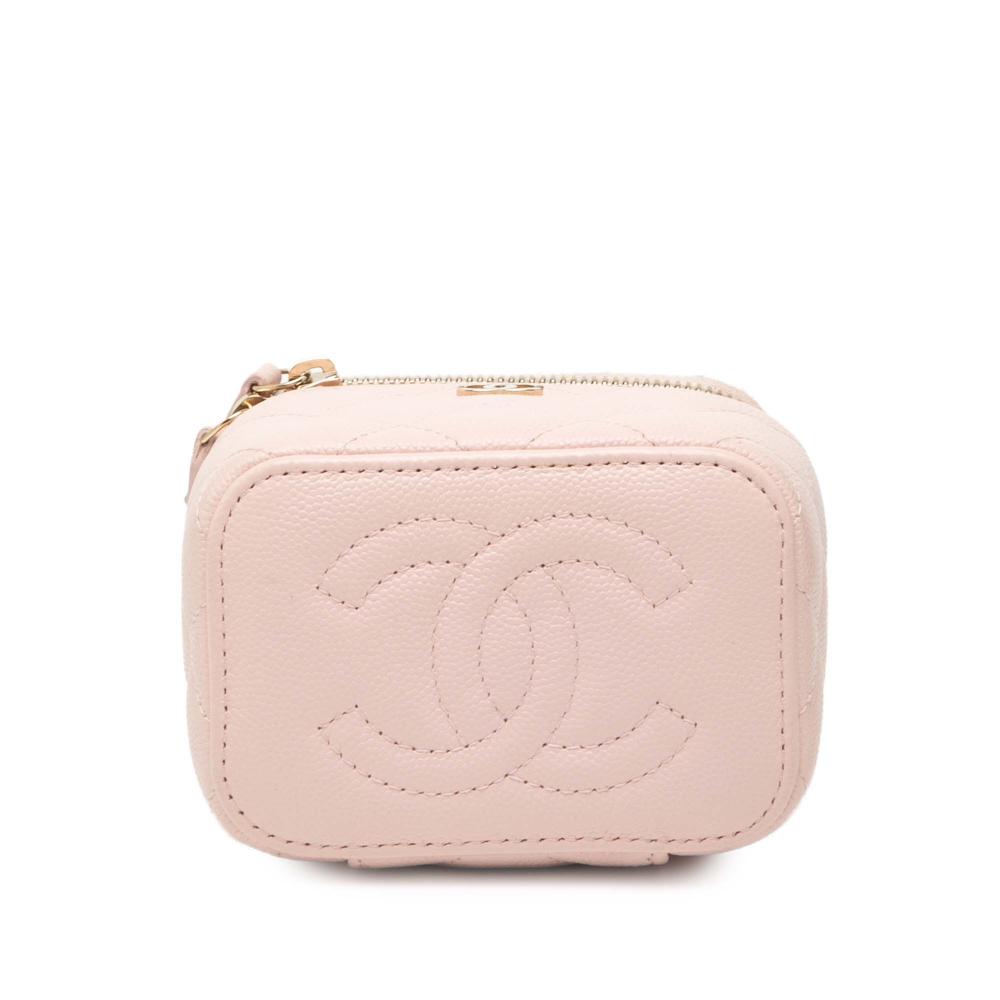 Chanel AB Chanel Pink Caviar Leather Leather Mini CC Quilted Caviar Vanity Case with Chain Italy