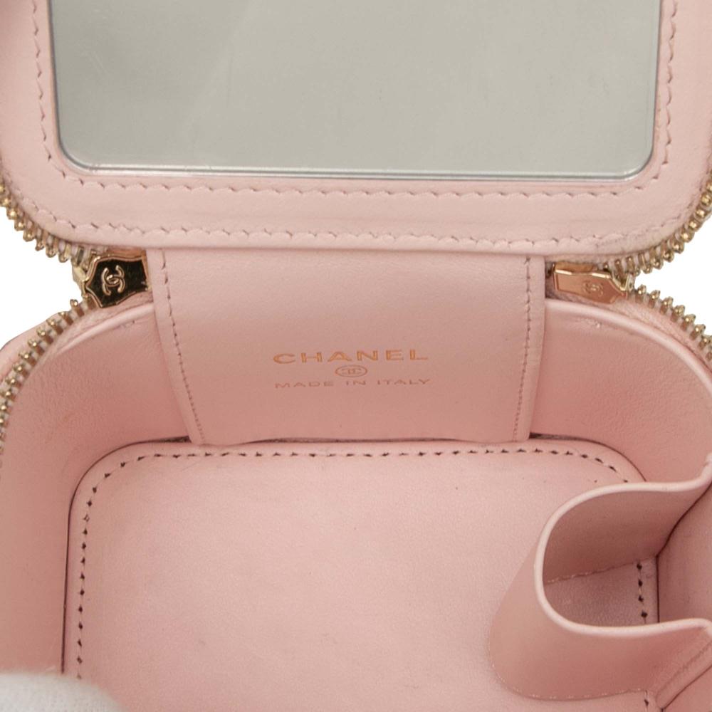 Chanel AB Chanel Pink Caviar Leather Leather Mini CC Quilted Caviar Vanity Case with Chain Italy