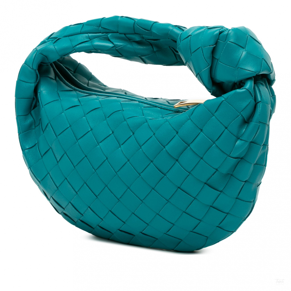 Bottega Veneta Jodie Mini Intrecciato Leather Hobo Handbag Blue