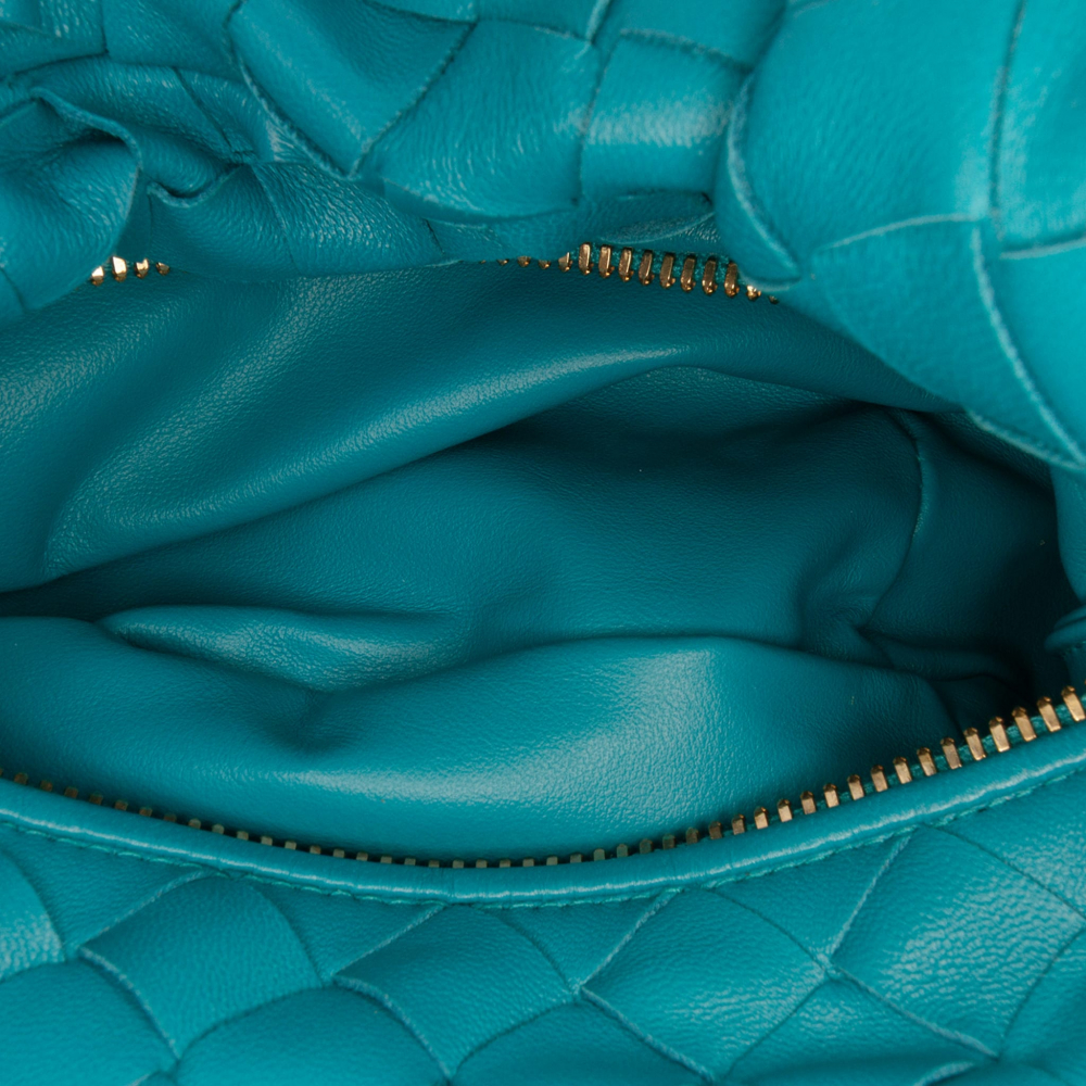 Bottega Veneta Jodie Mini Intrecciato Leather Hobo Handbag Blue