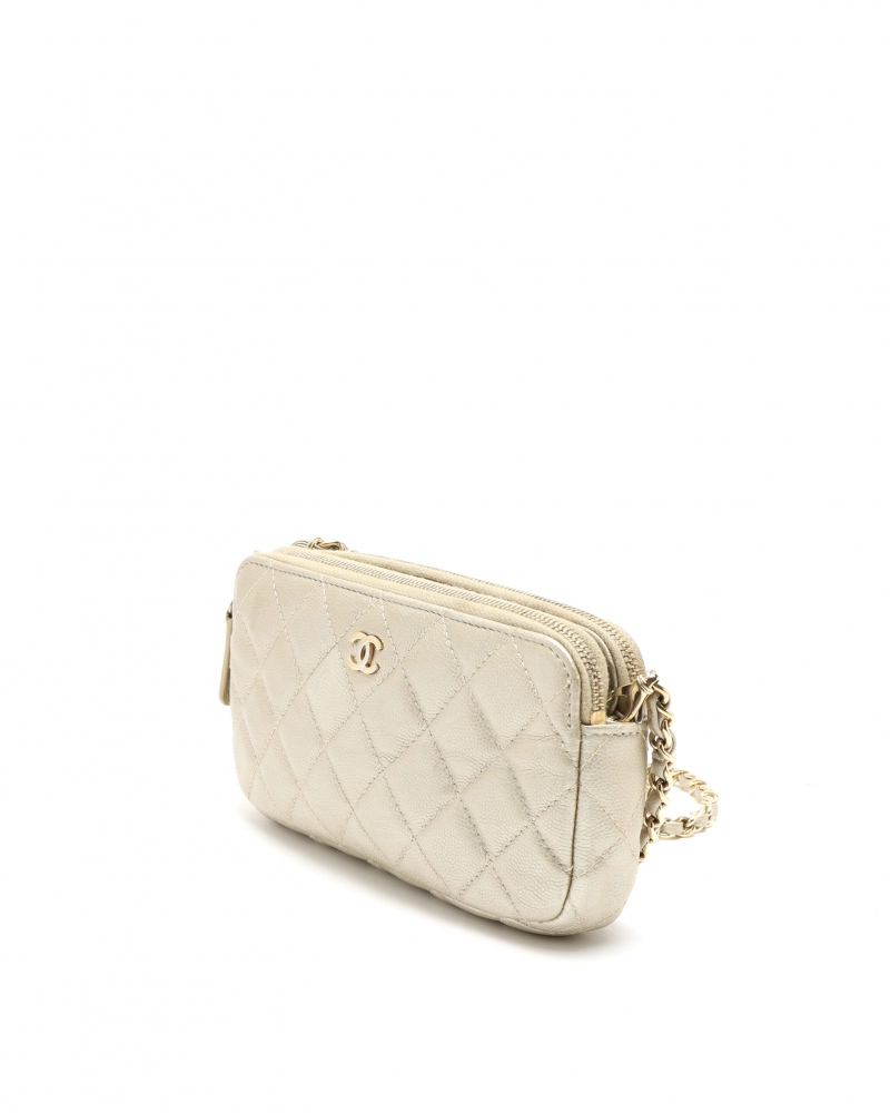 Chanel Caviar Double Zip Wallet On Chain Bag