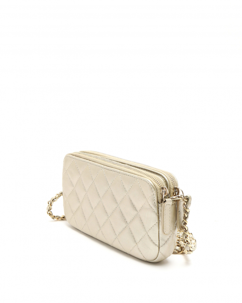 Chanel Caviar Double Zip Wallet On Chain Bag