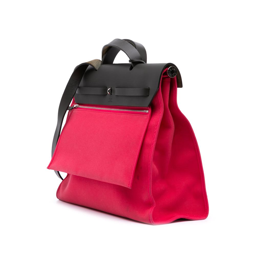 Hermès B Hermès Pink Hot Pink with Black Canvas Fabric Toile Herbag Zip 39 France
