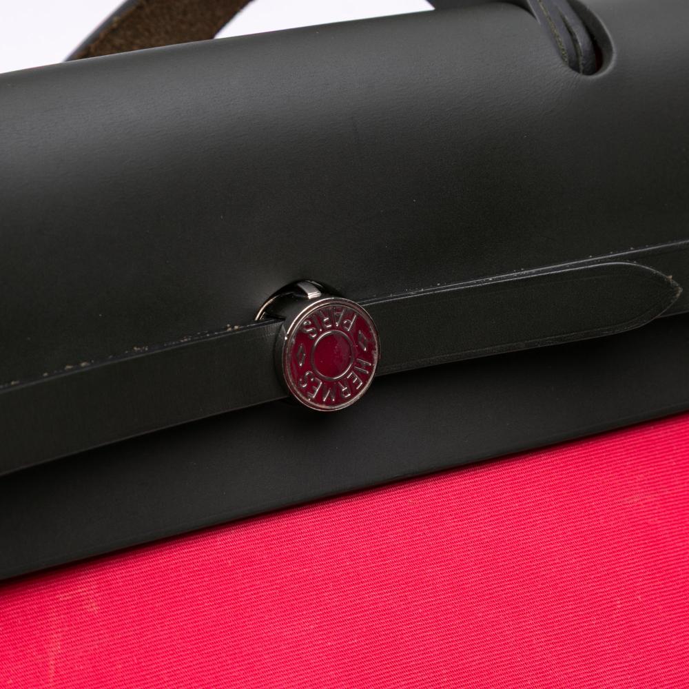 Hermès B Hermès Pink Hot Pink with Black Canvas Fabric Toile Herbag Zip 39 France