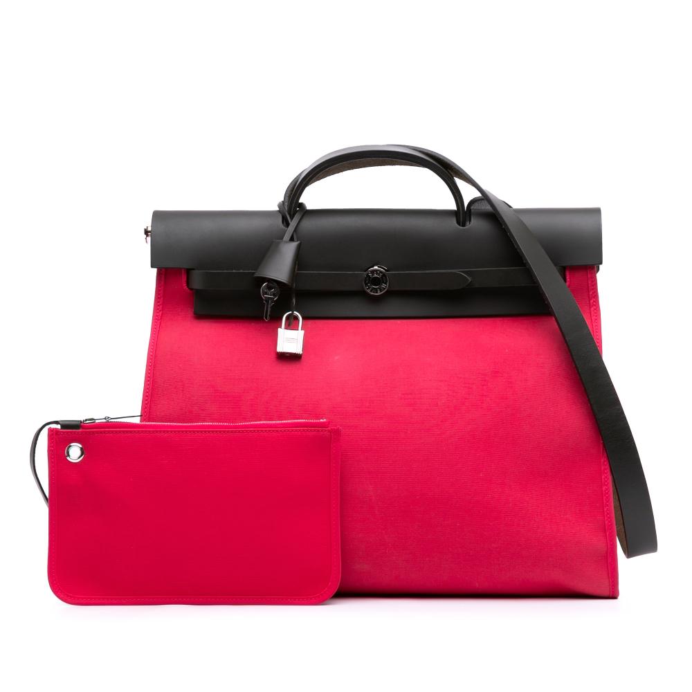 Hermès B Hermès Pink Hot Pink with Black Canvas Fabric Toile Herbag Zip 39 France