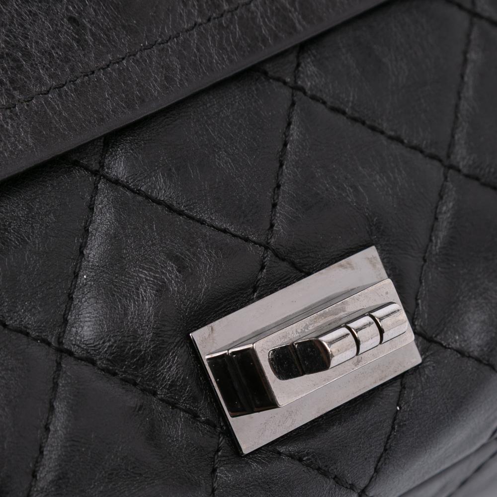 Chanel B Chanel Black Calf Leather Reissue 2.55 Aged skin Double Flap 227 Italy