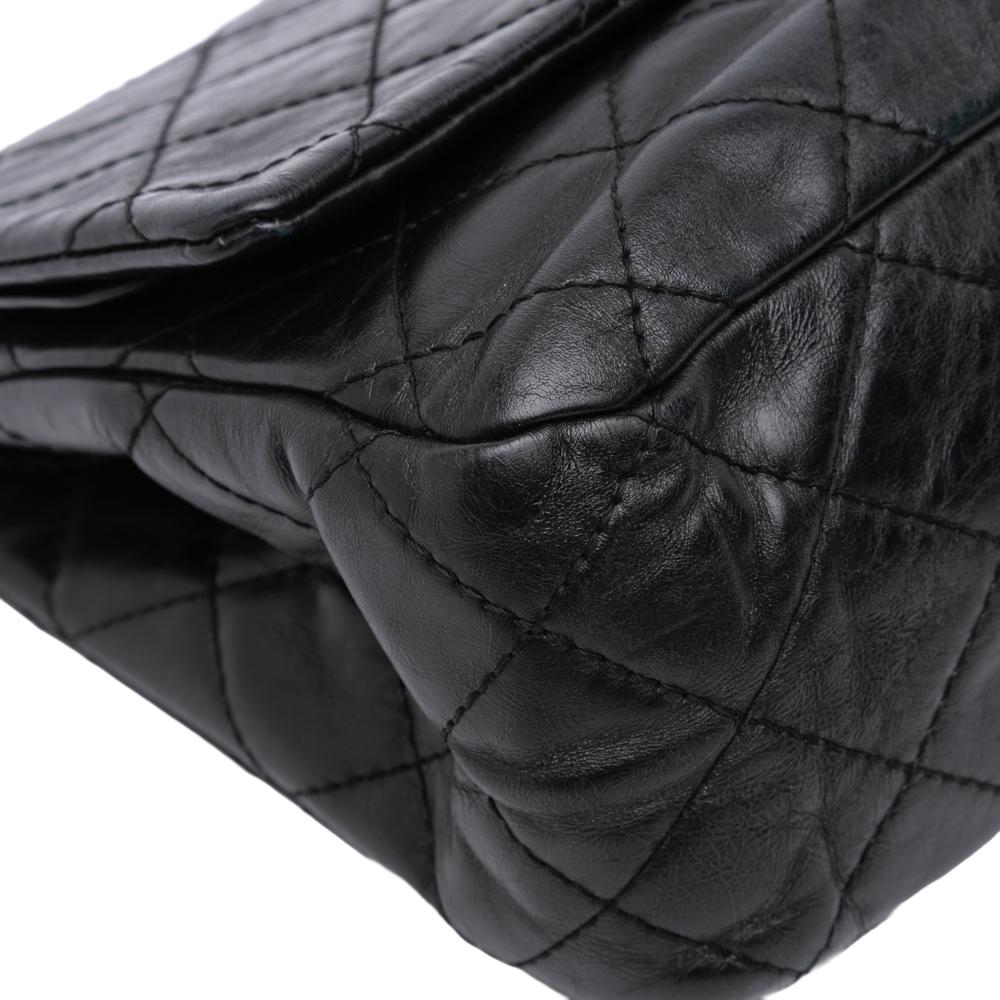 Chanel B Chanel Black Calf Leather Reissue 2.55 Aged skin Double Flap 227 Italy