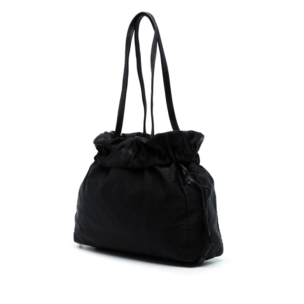 Prada B Prada Black Nylon Fabric Tessuto Logo Drawstring Tote Italy
