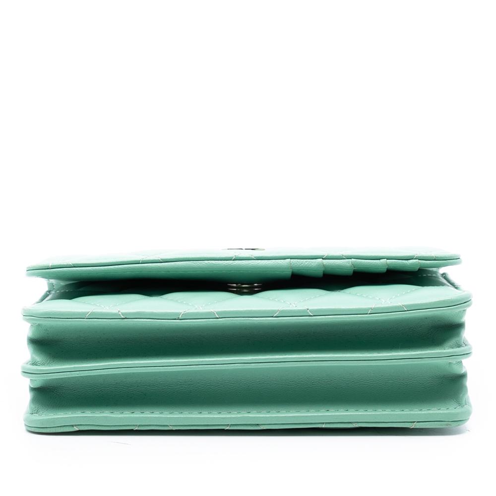 Chanel B Chanel Green Light Green Lambskin Leather Leather Mini CC Quilted Lambskin Wallet On Chain Italy