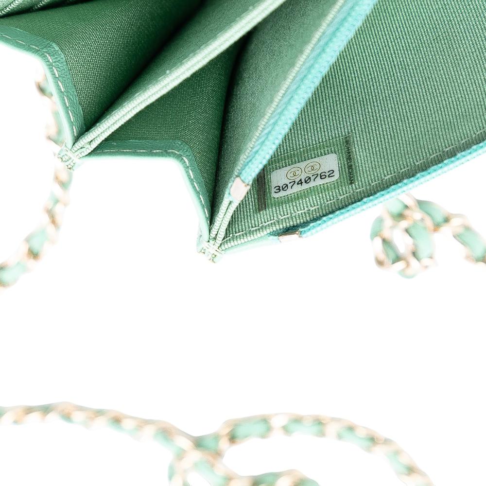 Chanel B Chanel Green Light Green Lambskin Leather Leather Mini CC Quilted Lambskin Wallet On Chain Italy