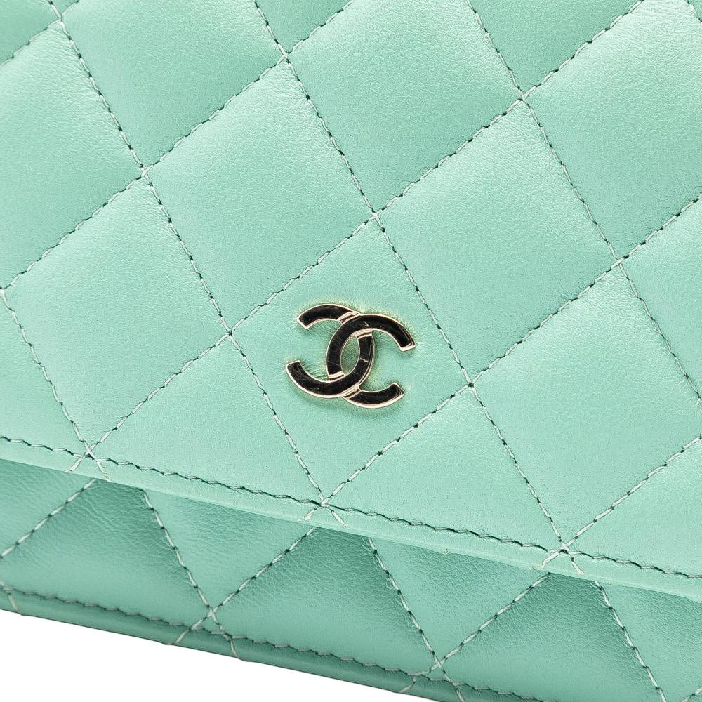 Chanel B Chanel Green Light Green Lambskin Leather Leather Mini CC Quilted Lambskin Wallet On Chain Italy