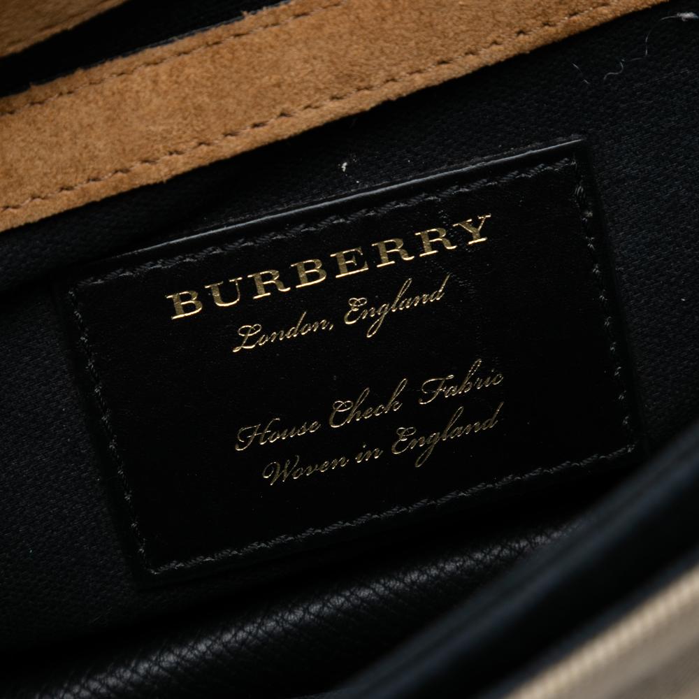 Burberry B Burberry Black Calf Leather Small and House Check Canvas Derby Macken Crossbody Italy