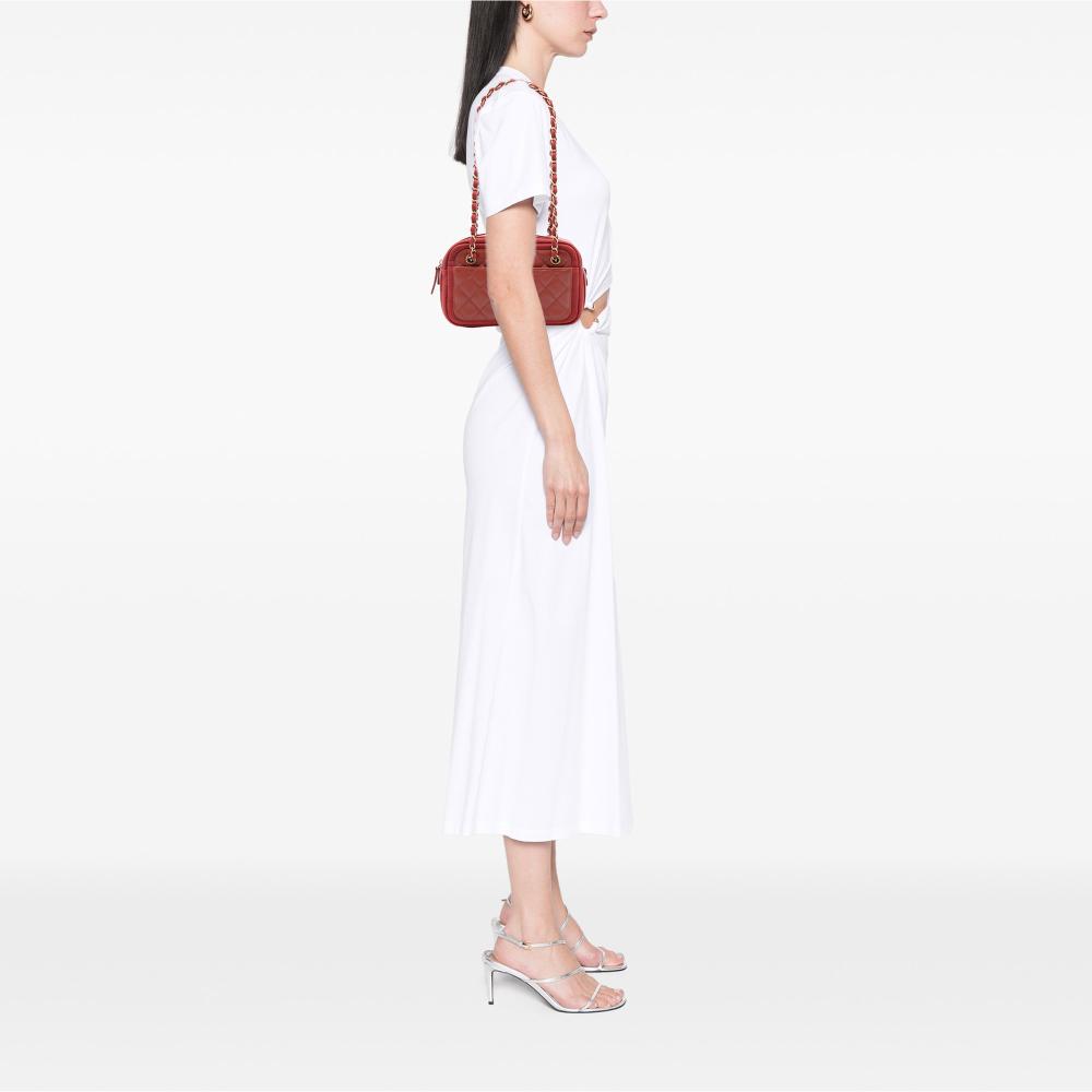 Chanel Red Paris Hamburg Quilted Lambskin and Jersey Camera Case Italy