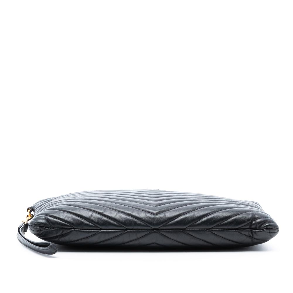 Saint Laurent AB Saint Laurent Black Calf Leather Quilted Chevron Monogram Document Holder Italy