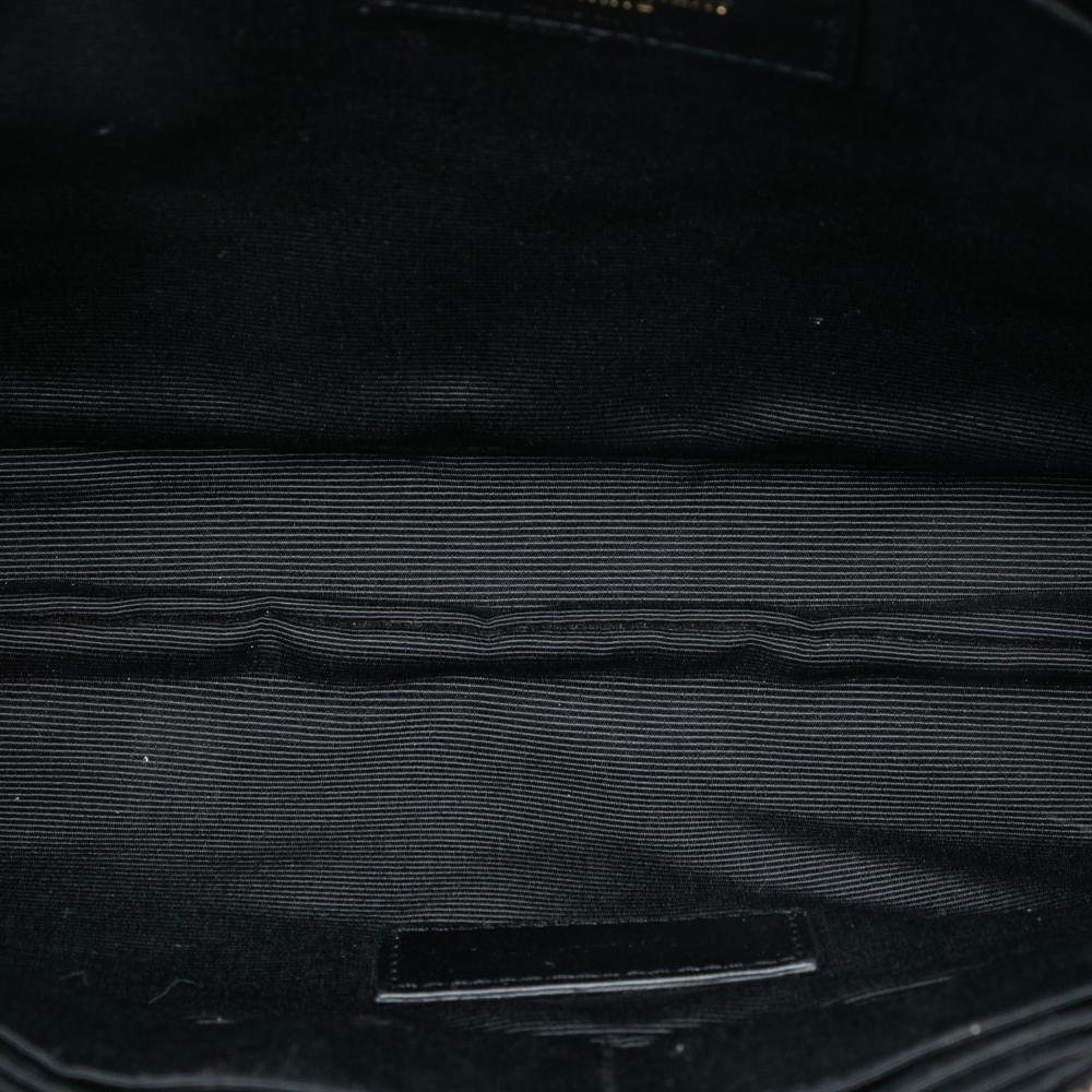 Saint Laurent AB Saint Laurent Black Calf Leather Quilted Chevron Monogram Document Holder Italy