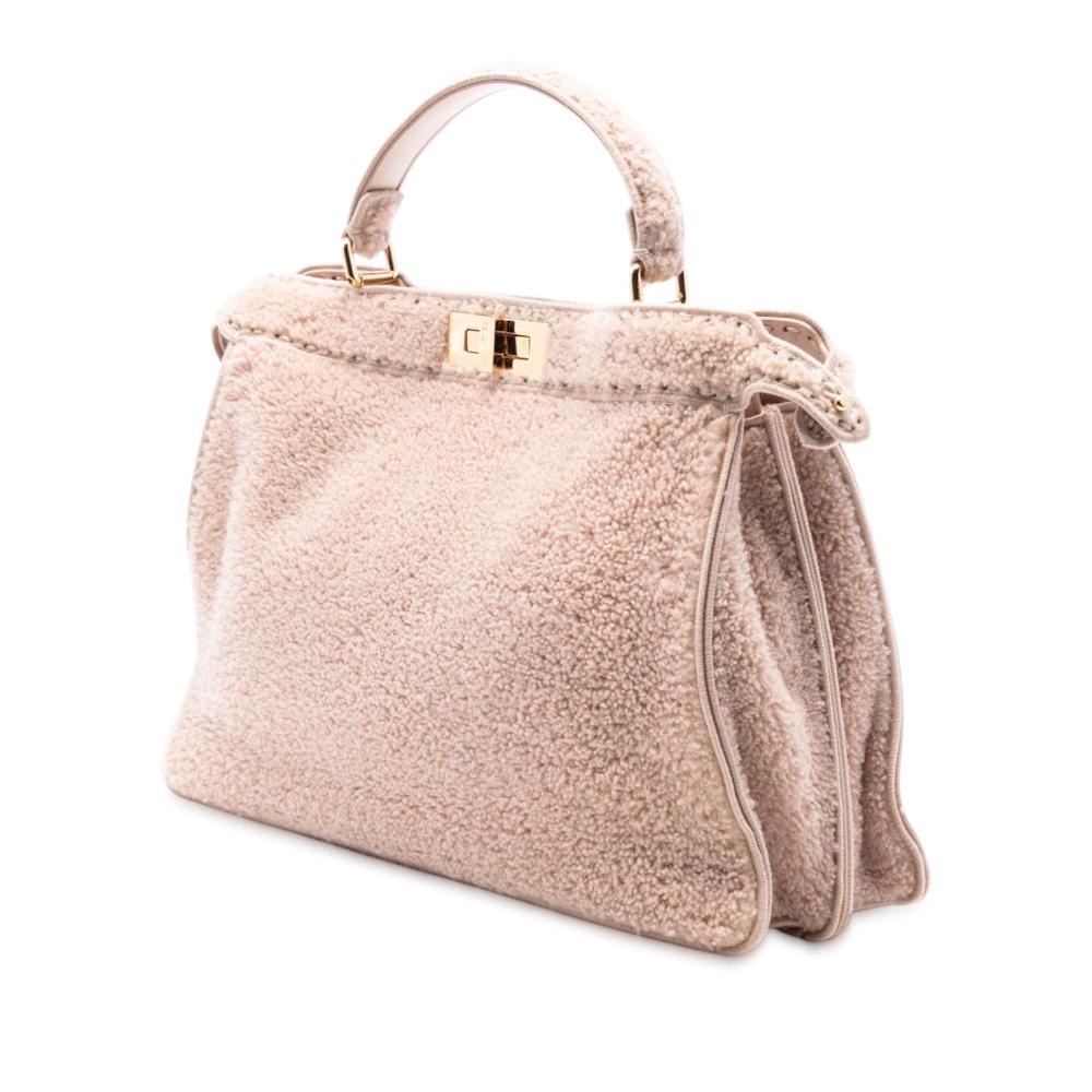 Fendi B Fendi Pink Shearling Natural Material Large Peekaboo ISeeU Satchel Italy