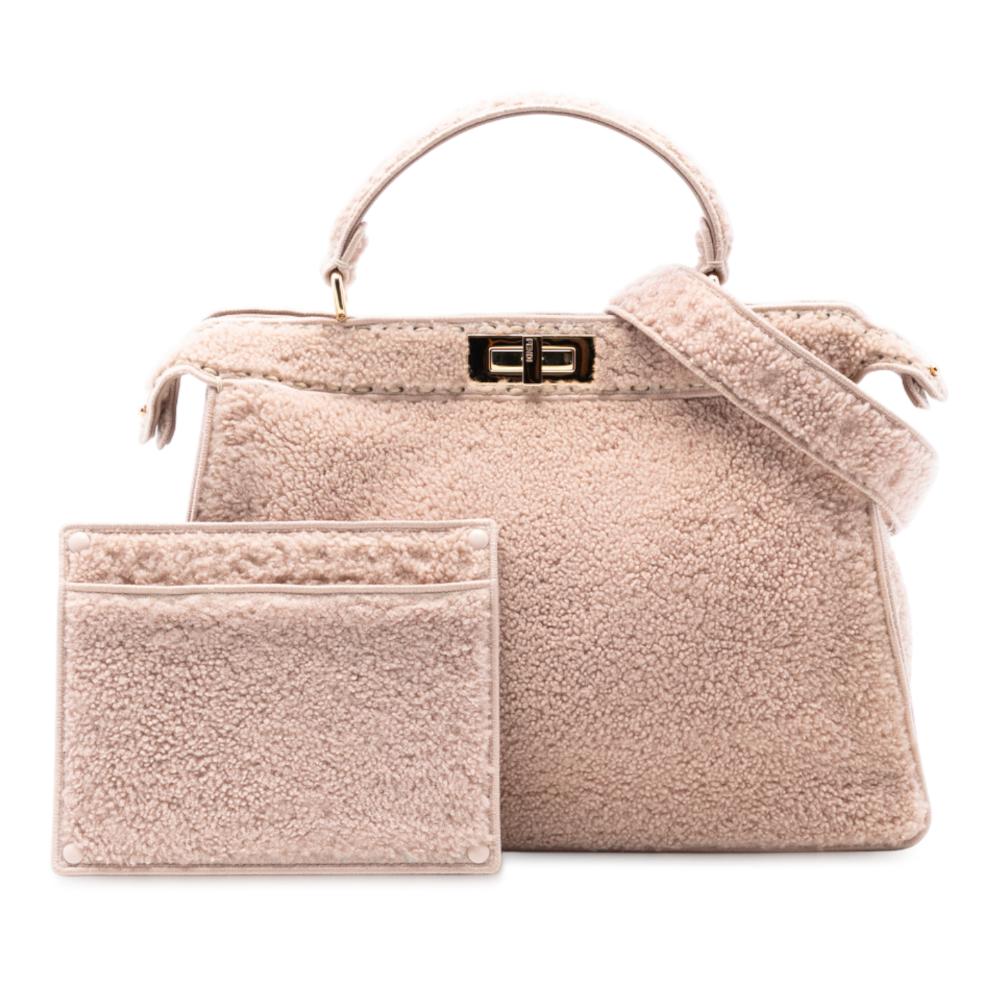 Fendi B Fendi Pink Shearling Natural Material Large Peekaboo ISeeU Satchel Italy