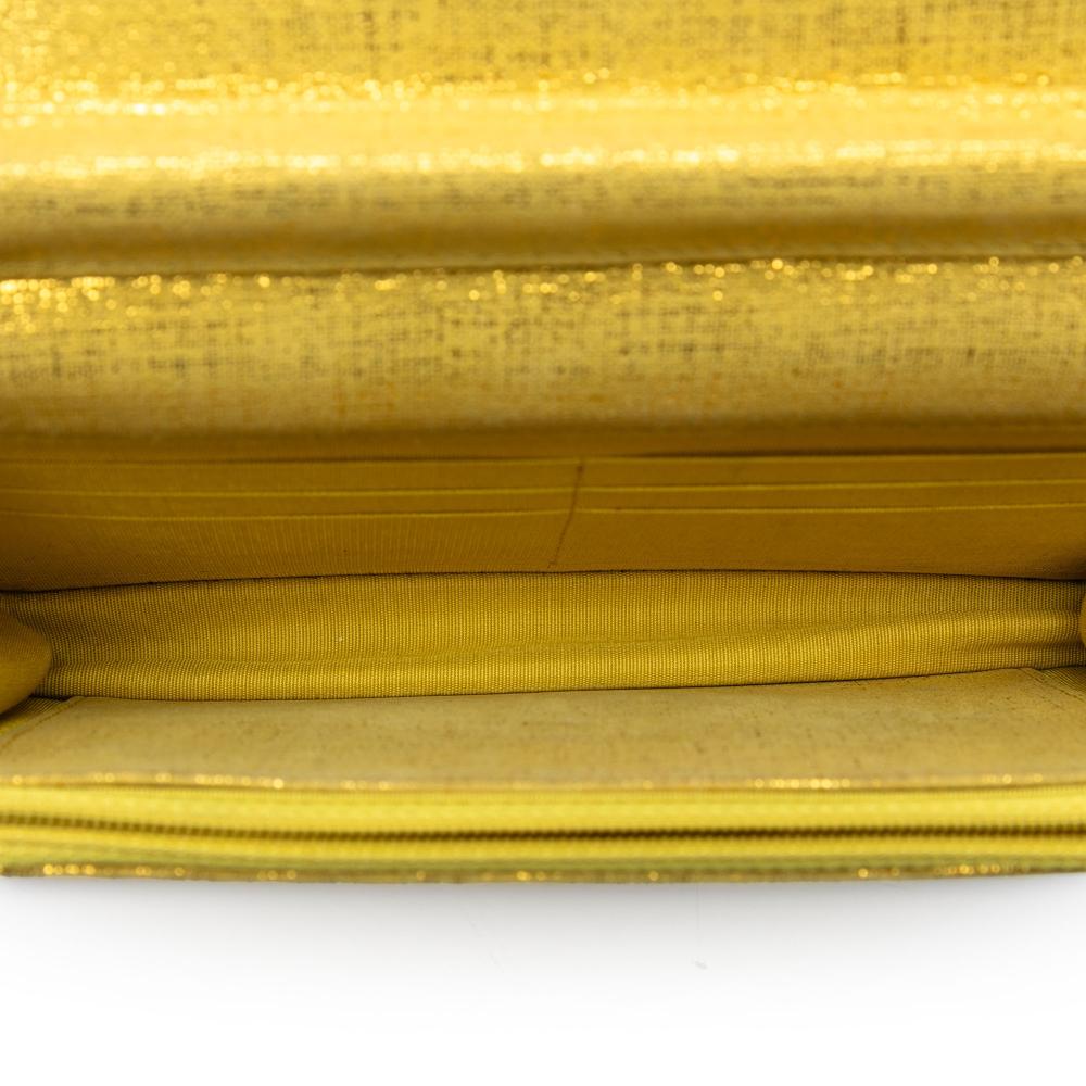 Chanel AB Chanel Yellow Polyester Fabric CC Quilted Metallic Wallet On Chain Italy
