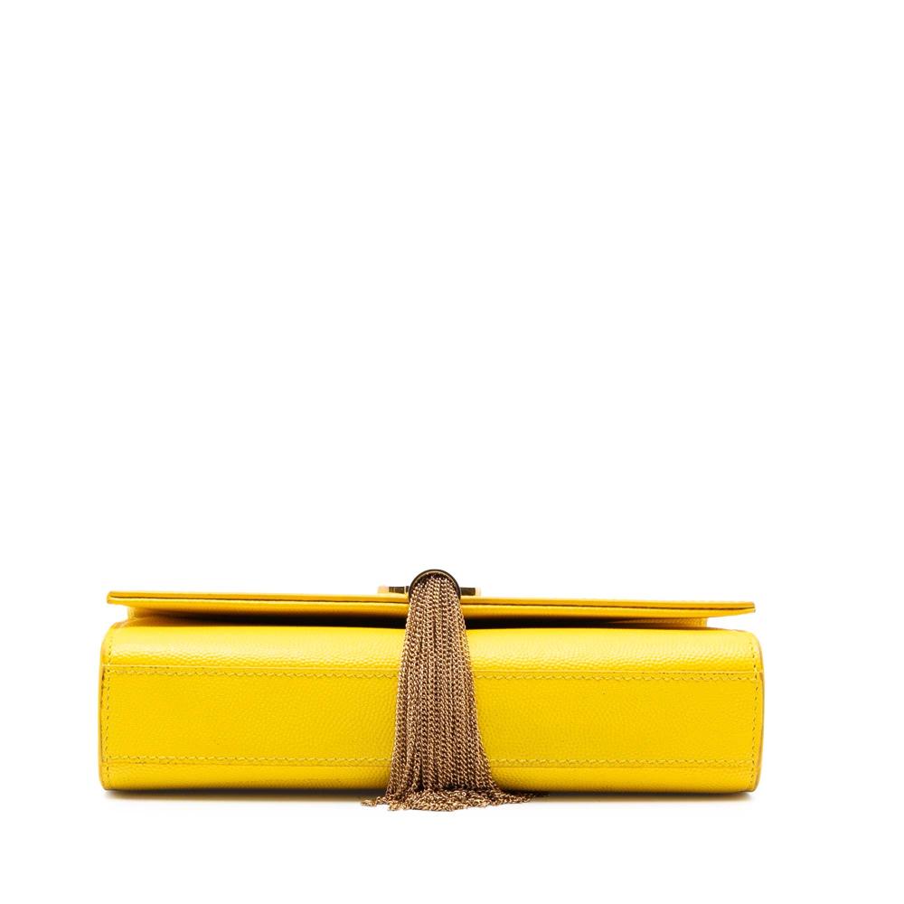Saint Laurent AB Saint Laurent Yellow Calf Leather Small Grain de Poudre Monogram Kate Tassel Crossbody Italy