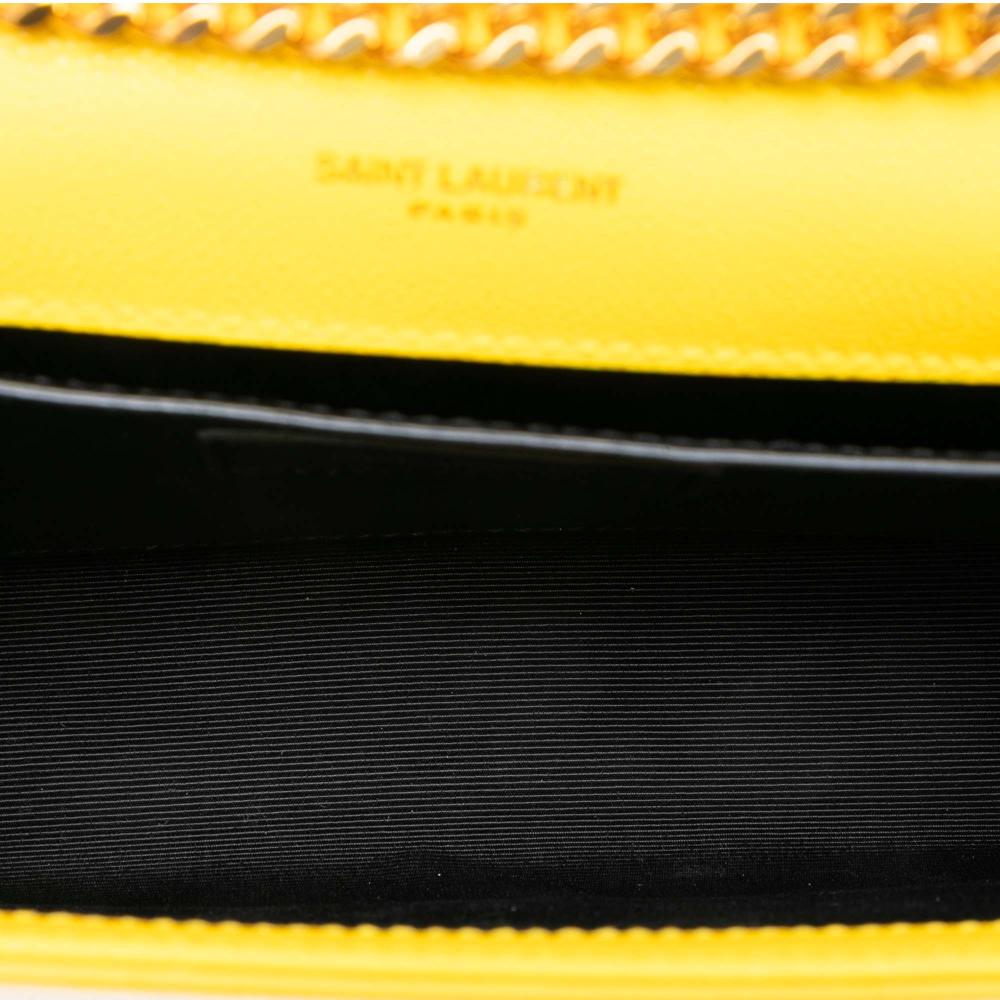 Saint Laurent AB Saint Laurent Yellow Calf Leather Small Grain de Poudre Monogram Kate Tassel Crossbody Italy