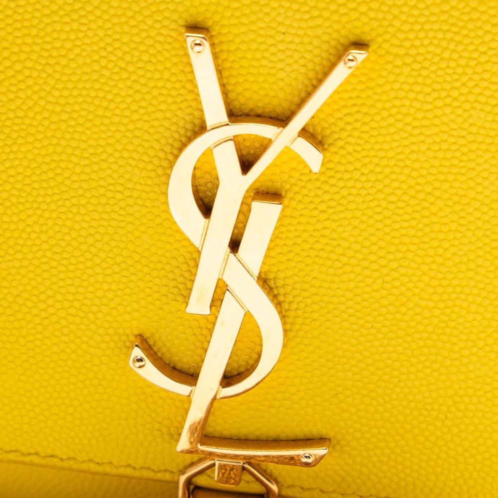 Saint Laurent AB Saint Laurent Yellow Calf Leather Small Grain de Poudre Monogram Kate Tassel Crossbody Italy